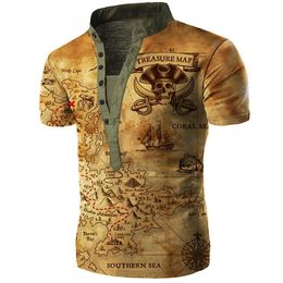 Camisetas personalizadas Polos 097 mapa de navegación pirata primavera y otoño moda Casual Impresión Digital camiseta de manga corta ropa de hombre