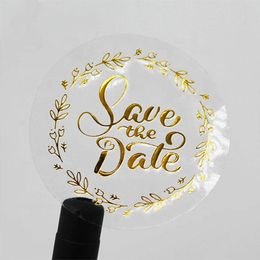 Aangepaste transparante goudfolie Logo Labels Cirkel 2-8 cm Duidelijke waterdichte bruiloftdecoratiestickers