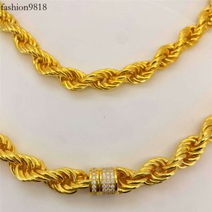 Aangepaste twist -ketting 12mms Goud Moissant Strap Necklace Real Gold Pelled Hip Hop ketting