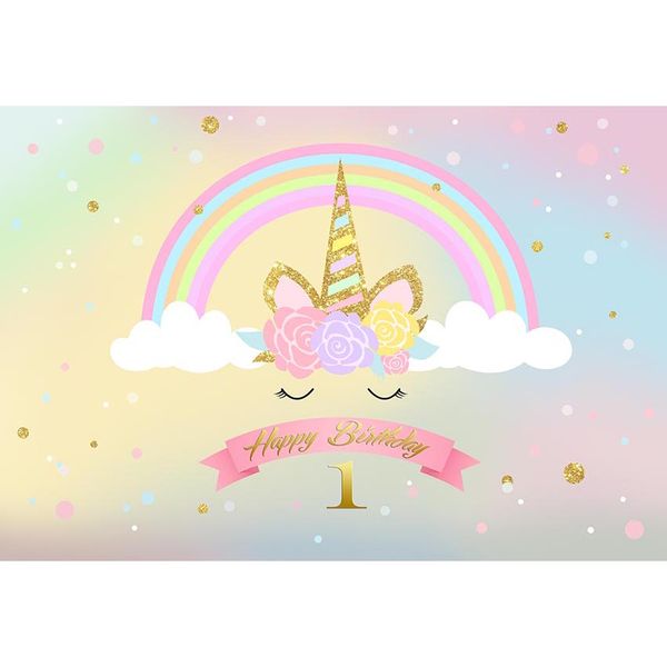 Fondo de arco iris de unicornio personalizado, accesorios de Baby Shower para recién nacidos, lunares dorados impresos, fondo para fotomatón de fiesta de cumpleaños para niños