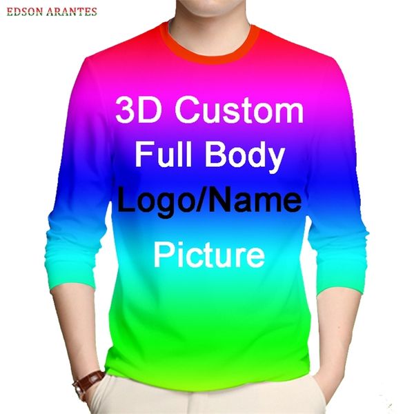 Camiseta personalizada única de gran tamaño para hombre, bricolaje, su propio diseño, manga larga, estampado 3d, camisetas informales unisex, Dropship 220619