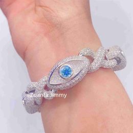 Aangepaste Unieke Style15mm Pass Diamond Tester Kleurrijke Moissanite Hip Hop Sieraden Iced Out Cubaanse Link Chain Boze Ogen Armband