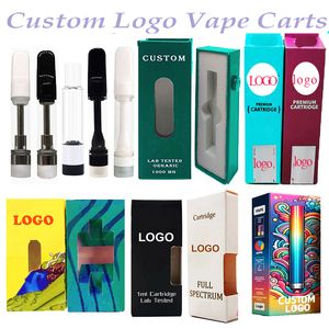 Aangepaste vape-cartridges 1 ml 0,8 ml 0,5 ml peulen Aangepast logo Glanzende pakketdoos Mylar-zakken Dikke oliekarren E-sigaret Lege keramische spoel 510 draad Verstuiver Verdamper