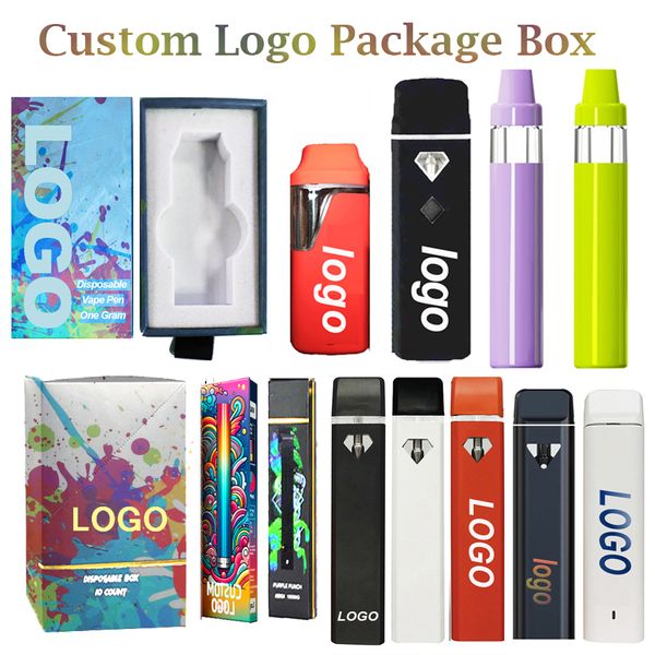 Stylo vape personnalisé 1 ml 2 ml 5 ml E-cigarettes jetables Logo personnalisé Pod Cartouches d'huile épaisses Bobine en céramique vide Boîte de vaporisateur Stylos d'emballage Batterie rechargeable