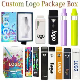 Boîtes d'emballage de stylo Vape personnalisées 1 ml 2 ml 3 ml dosettes de vaporisateur vides cigarettes électroniques jetables chariots à huile épais batterie rechargeable 280 mah sacs en Mylar avec logo personnalisé