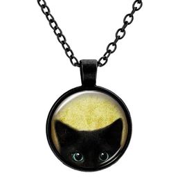 Personnalisé Vintage verre chats charmes collier argent Antique Bronze mat noir magique temps gemme pendentif pull collier cadeau Jewelr227T