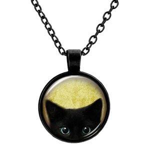 Personnalisé Vintage Verre Chats Charmes Collier Argent Antique Bronze Mat Noir Temps Magique Gem Pendentif Pull Collier Cadeau Bijoux