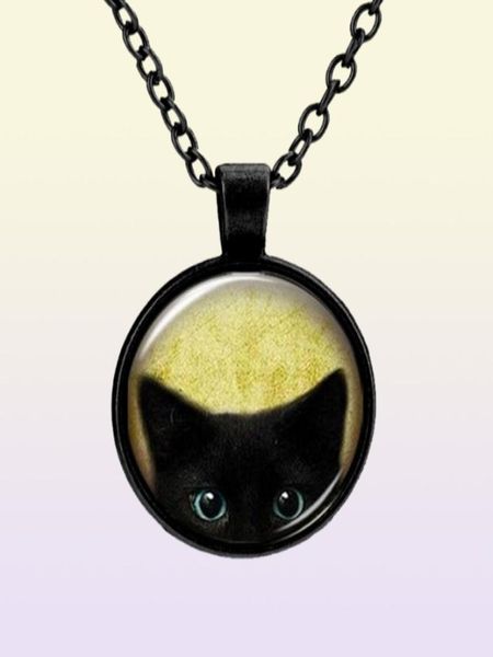 Personalizado Vintage Glass Cats Charms Collar Plata Bronce Antiguo Mate Negro Mágico Tiempo Gema Colgante Suéter Collar Regalo Jewelr6937320