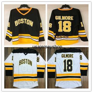 Aangepaste Vintage Happy Gilmore #18 ADAM SANDLER Hockey Jerseys 1996 Film Jersey Zwart Wit Gestikt S-5XL
