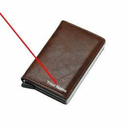 Billetera personalizada Soporte de tarjeta de crédito Carb fibra de fibra de cuero Rfid Smart Wallet Smart Men Id Bank Card Case Metal Case S6K9#