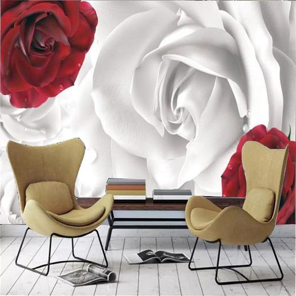 Papier peint personnalisé pour murs décoration de la maison rouge blanc rosette chambre salon cuisine peinture murale imperméable antifouling274g