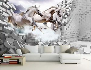 Papier peint personnalisé pour murs blanc cheval ride 3d peintures murales papier peint pour salon