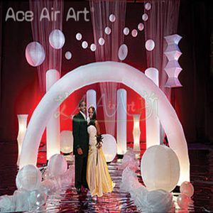Forme ronde d'arche gonflable de mariage personnalisée avec éclairage Led, adaptée aux fêtes d'événements en extérieur et en intérieur
