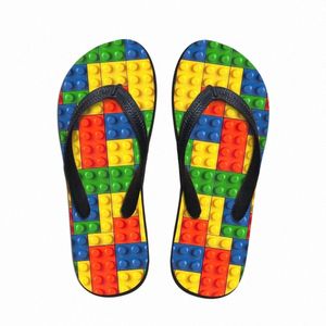 personnalisé femmes appartements maison pantoufle 3d tetris imprimer été mode sandales de plage pour pantoufles femme dames tongs tongs en caoutchouc b3fq #