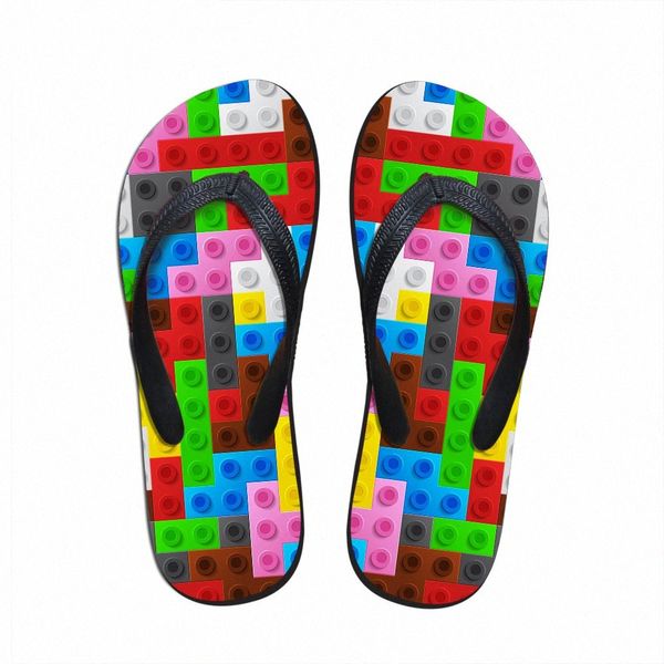 Personnalisé Femmes Appartements Maison Pantoufles Pantoufle 3D Tetris Imprimer Été Mode Sandales De Plage Pour Femme Dames Tongs En Caoutchouc Tongs W0X1 #