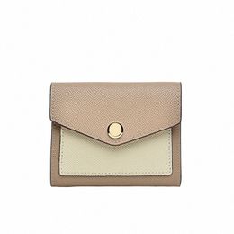 Portefeuille personnalisé pour femmes en cuir véritable Tri-Fold Petit portefeuille de couleur Ctrasting Multifonction Compact Titulaire de la carte Porte-monnaie U9Lg #
