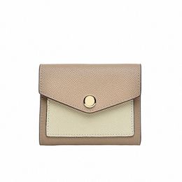 Portefeuille féminin personnalisée Véritine en cuir authentique Tri-Fold Small Ctrasting Color portefeuille Multifiputial Compact Card Howder Purse U9KK # #