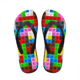 Femmes personnalisées Slipper Slippers Flats House 3d Tetris Imprimez Summer Salle Sandales pour femme pour femmes tongs Flip Flip Flipflops V1AH # 885 Flops 363b S