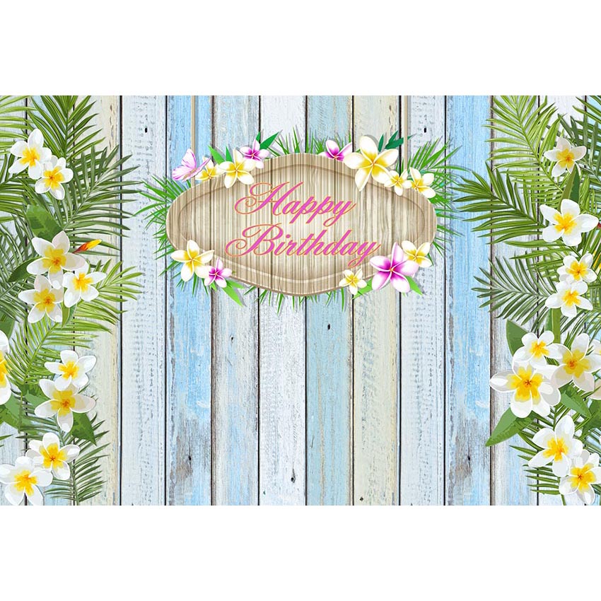 Customized Wood Backdrop for Birthday Party Printed Flowers Green Leaves Newborn Baby Shower Props Kids Photo Studio Backgrounds