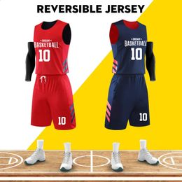 Camisa de baloncesto juvenil personalizada uniforme de baloncesto reversible para adultos Camisa de baloncesto de doble cara transpirable 240425
