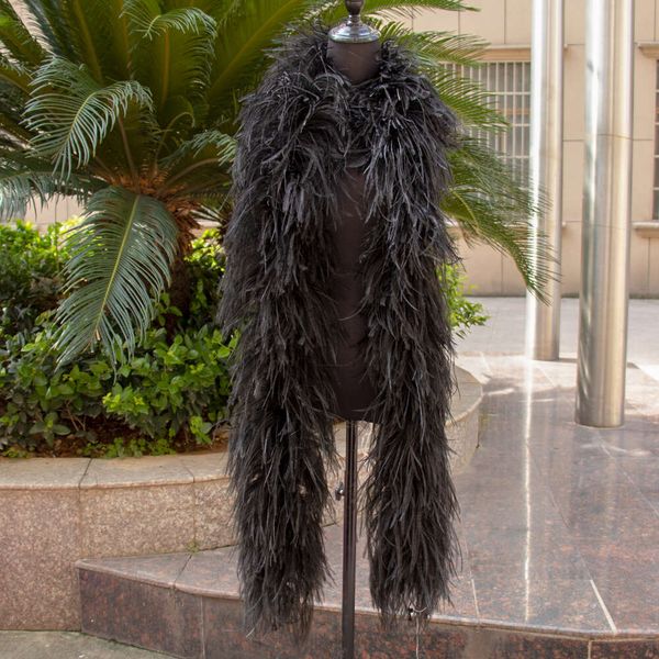 Boa en plumes d'autruche noires personnalisées, 6 plis, écharpe Boa pour robe de soirée de mariage, couture, décoration, coupe Plumas