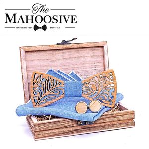 Corbatas de lazo de madera recortadas para hombres, pajarita de madera hecha a mano, corbata de mariposa, regalo de Gravata, juego de pañuelo y gemelos 240315