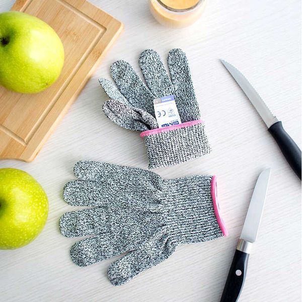 Guantes de corte resistente antinifla HPPE Nivel 5 EN388 Trabajo de seguridad Cocina de jardinería gris de alta resistencia anti-