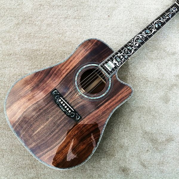 Guitare acoustique en bois de Koa, 41 pouces, Style D, incrustations d'arbre de vie en ormeau, touche en ébène