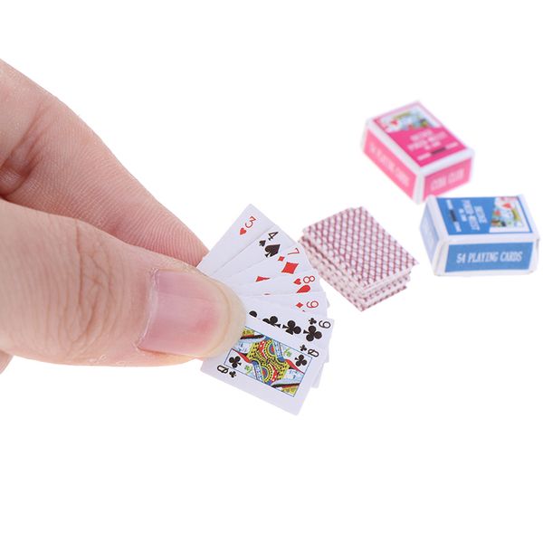Bonitos juegos en miniatura 1:12, Mini casa de muñecas de póker, naipes en miniatura para muñecas, accesorios para decoración del hogar de alta calidad