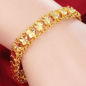 Bracelet en or 22 carats pour femmes, bijoux de fiançailles, de mariage, de luxe, large, chaîne de montre, ne se décolore pas, bijoux fins, cadeaux 240115
