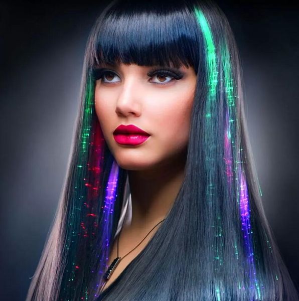 LED Flash tresse femmes coloré lumineux pinces à cheveux Barrette Fiber épingle à cheveux éclairer fête barre nuit noël jouets décor F0628x03