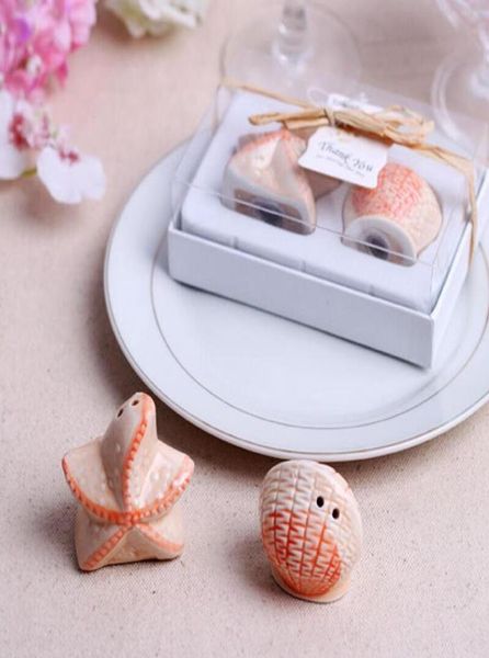 Lindo 2pcsset Seashell Beach Theme Salero y pimentero para Baby Shower Favor de boda Gift2914348