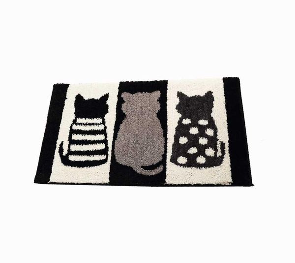 Tapis de porte mignon 3 chats, tapis de salle de bain, antidérapant, absorbant, de cuisine, lavable en Machine, noir et blanc, 3668393