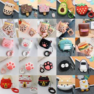 Leuke 3D Bubble Milk Tea Ice Cream Hoofdtelefoon Accessoires Corgi Dinosaur Avocado Duck Cat Paw Zachte Siliconen Case met Sleutelhanger voor Airpods 1 2 Pro 3 Bluetooth