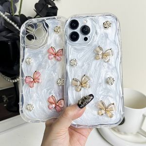 Mignon 3D Butterfly Rose Flower Soft TPU TPU pour iPhone 15 Pro Max 14 plus 13 12 11 XR XS MAX WAVE SIDE FOLK