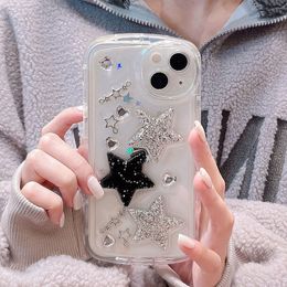 Leuke 3D Epoxy Glitter Star Transparante Cases Bling Soft TPU -cameralens Bescherming Schokbestendige hoes voor iPhone 14 13 12 11 Pro Max