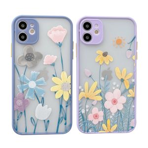 Leuke 3D bloemen slanke schokbestendige telefoonhoesjes voor iPhone 12 11 Pro Max Xr XS X 8 7 Plus cameralens Protectio Frosted pc Back Back