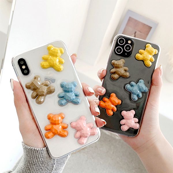 Mignon 3D gommeux bonbons couleur étuis pour iphone 11 étui SE 6 7 8 Plus X XS Max XR coréen dessin animé ours poupée doux clair couverture de téléphone