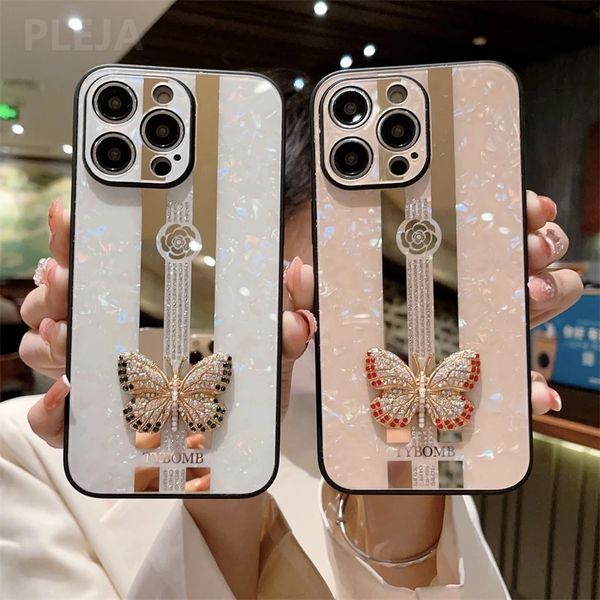 Jolie coque de téléphone papillon avec bijoux 3d, étui antichoc pour iPhone 15 14 13 12 11 Pro Max 14Pro, placage miroir