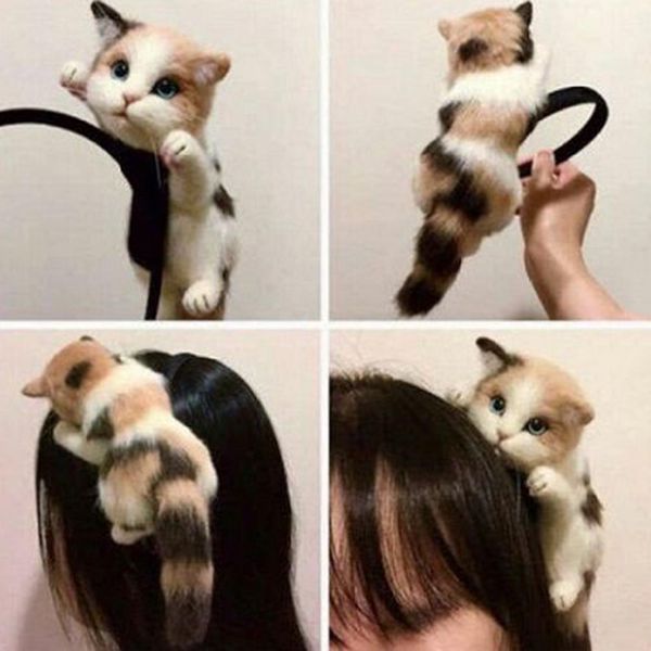 Lindo 3D simulación gato tumbado diadema para niña banda tocado de fiesta aro accesorios de joyería para el cabello regalo de Navidad