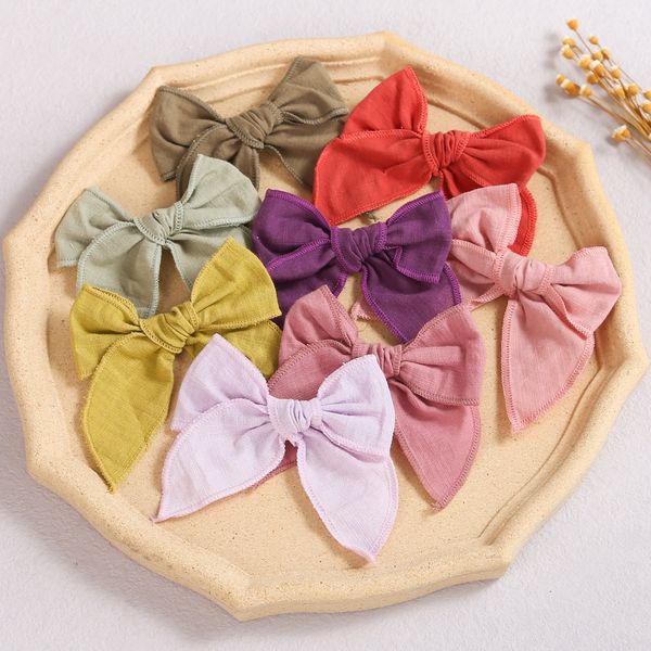 Mignon 4 pouces bord frisé noeud bandeau bébé filles solide cheveux arc pinces à cheveux en Nylon bandeaux nouveau-né élastique bandeau