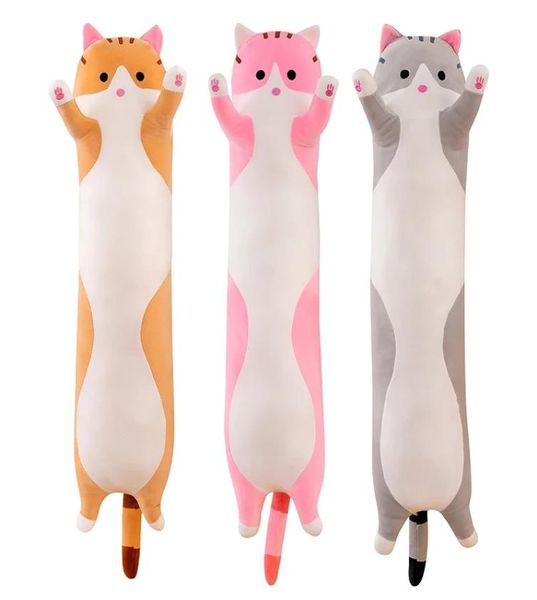 Lindos juguetes para gatos de 50 cm de largo, peluche elástico, cojín blando para gato, almohada, amigo tierno, marrón, rosa, gris, entero LA4913192391