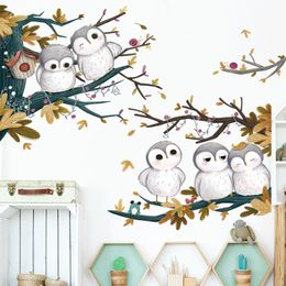 Mignon 6 Oiseaux sur les Branches Style Dessiné À La Main Stickers Muraux pour Salon Bébé Enfants Stickers Amovible PVC Chambre 220607