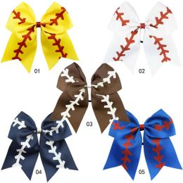 Mignon 7 pouces 8 pouces grande équipe de softball Baseball Cheer Bows noeud bandeaux ruban fait à la main et nœud de cheveux en cuir pour les filles de pom-pom girl BJ