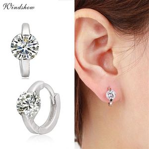 Mignon 925 en argent Sterling Solitaire rond CZ cercle petite boucle Huggies boucles d'oreilles pour femmes bijoux enfants bébé filles Aros Arete 2313m