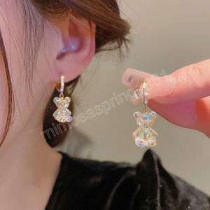 Mignon acrylique ours boucles d'oreilles pour femmes arc-en-ciel ours CZ boucles d'oreilles 2023 mode coréenne doux fille bijoux