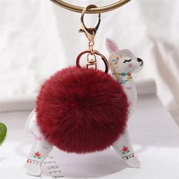 Schattige alpaca haarbal bloemen pu sleutelring hanger pluche speelgoed sleutelring dames auto sleutelhanger kerst verjaardag cadeau254a