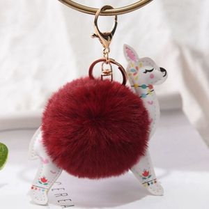 Leuke Alpaca Haarbal Bloemen PU Sleutelhanger Hanger Knuffel Sleutelhanger Dames Auto Sleutelhanger Kerst Verjaardagscadeau316x