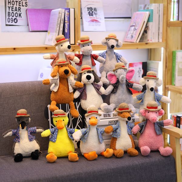 Lindo y lindo sitio web de mascotas Red Straw Sombrero Duck Dog Plush Toy Penguin Penguin Pillow Elephant Doll Hippo30cm