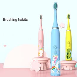 Brosse à dents électrique pour enfants, mignonne et amusante, Portable, charge ultrasonique, cheveux doux, brosse à dents de dessin animé, étanche et intelligente